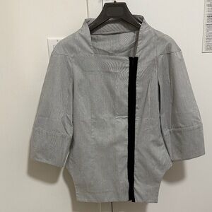 Black & White Thin Stripe Blouse with Black Zipper & Details. Size Small.